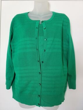 Cable & Gauge Emerald Green Ribbed Button-Front Cardigan Set